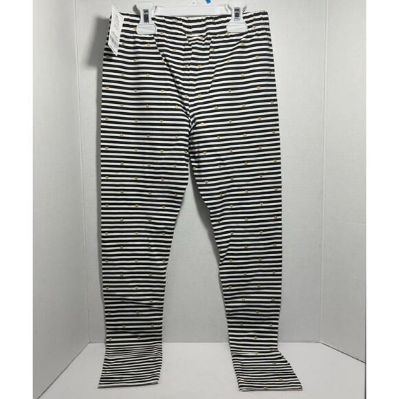 NWT Carter's Girls Black & White Stripe Gold Hearts Leggings Size 10/12 - Picture 1 of 4
